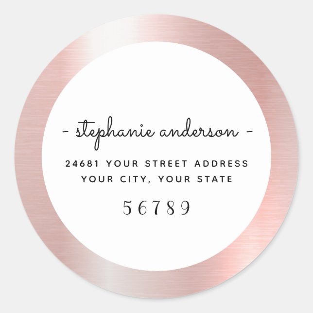 Modern Rose Gold Brushed Metallic Personalised Classic Round Sticker (Front)