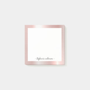 Modern Rose Gold Brushed Metallic Personalised Post-it Notes