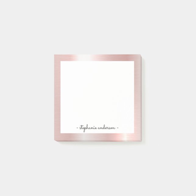Modern Rose Gold Brushed Metallic Personalised Post-it Notes (Front)