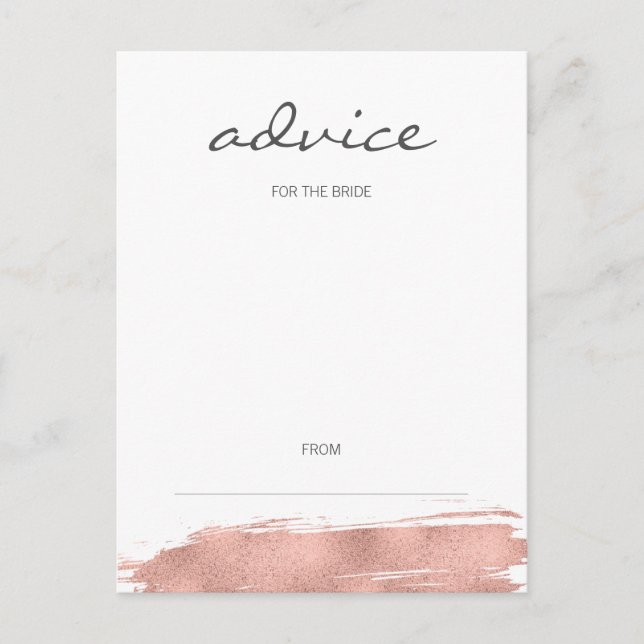 Modern Rose Gold Brushstroke Advice For Bride Card (Front)