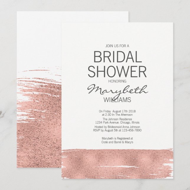 Modern Rose Gold Brushstroke Bridal Shower Card (Front/Back)