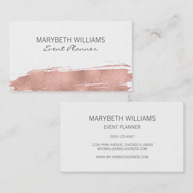 Modern Rose Gold Brushstroke Business Card (Front/Back)