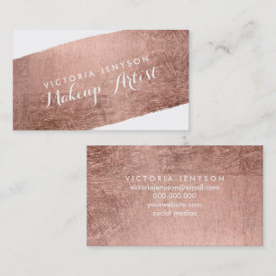 Modern rose gold brushstroke chic makeup artist business card