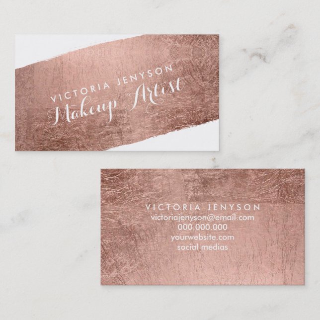 Modern rose gold brushstroke chic makeup artist business card (Front/Back)
