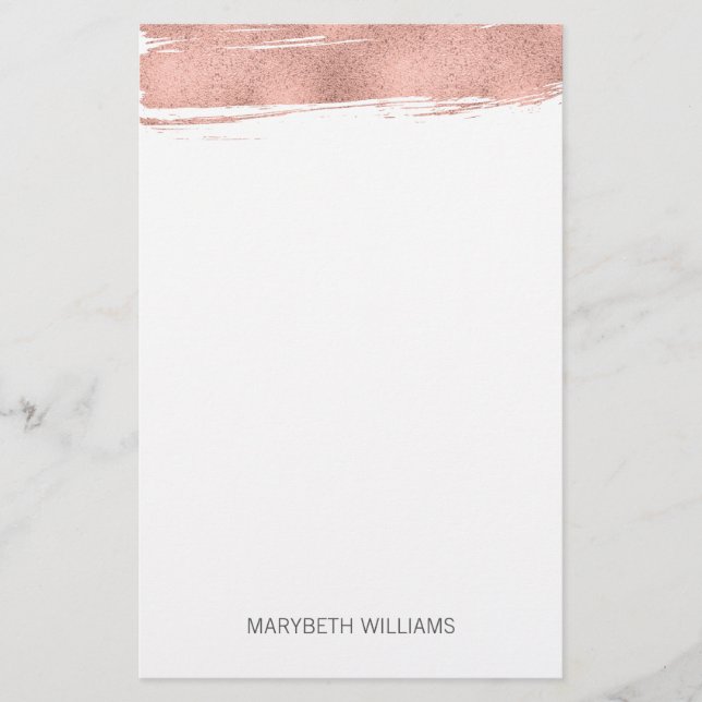 Modern Rose Gold Brushstroke Stationery (Front)