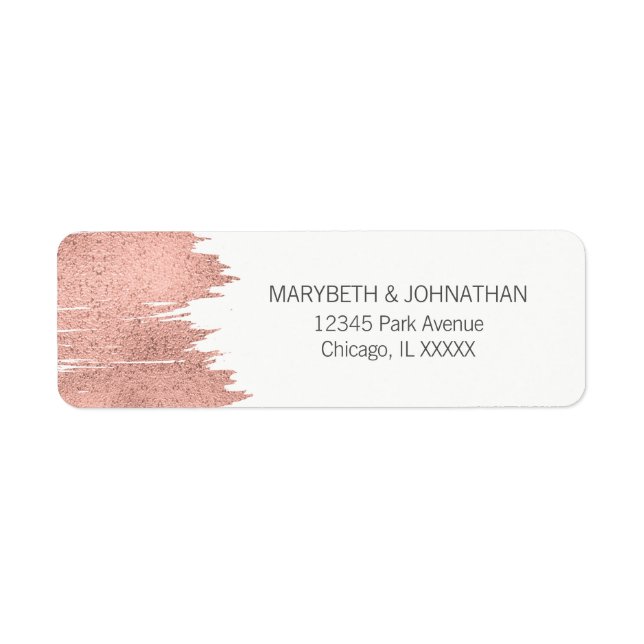 Modern Rose Gold Brushstroke Wedding Address Label (Front)