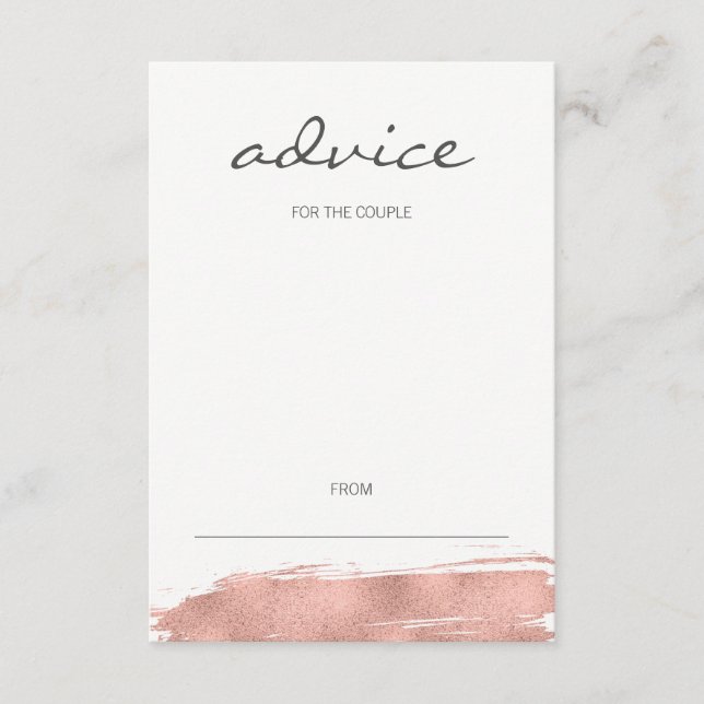 Modern Rose Gold Brushstroke Wedding Advice Card (Front)