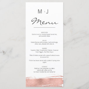 Modern Rose Gold Brushstroke Wedding Menu Card