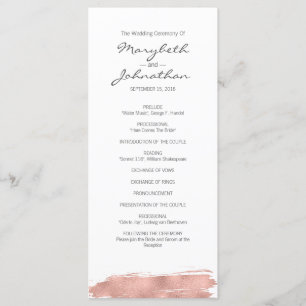 Modern Rose Gold Brushstroke Wedding Program Programme