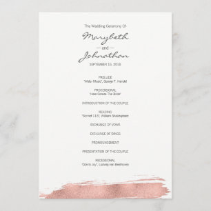 Modern Rose Gold Brushstroke Wedding Program Programme