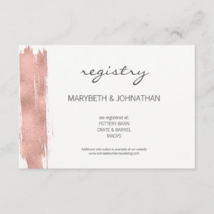 Modern Rose Gold Brushstroke Wedding Registry Card