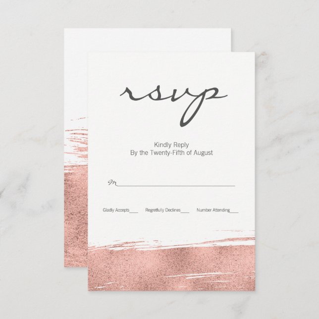 Modern Rose Gold Brushstroke Wedding RSVP Card (Front/Back)