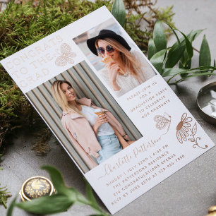 Modern Rose Gold Butterfly Photo Graduation Party