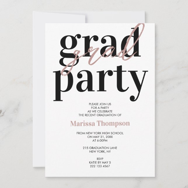 Modern Rose Gold Calligraphy Graduation Party  Invitation (Front)