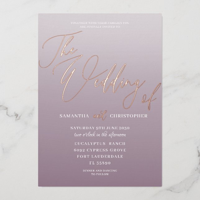 Modern Rose Gold Calligraphy & Mauve  (Front)