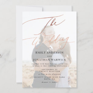 Modern Rose Gold Calligraphy Photo Wedding Invitation