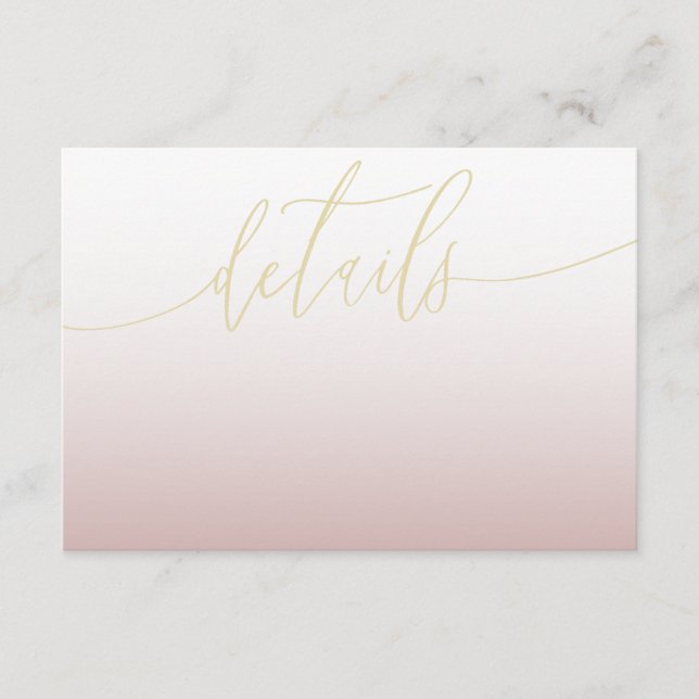 Modern  Rose Gold & Calligraphy Wedding Details  Enclosure Card (Front)