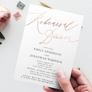 Modern Rose Gold Calligraphy Wedding Rehearsal Invitation