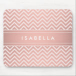 Modern Rose Gold Chevron Pattern Monogrammed Mouse Mat<br><div class="desc">Add a stylish personalised touch to your work space or office with this chic modern mousepad. Design features a girly blush pink faux rose gold foil chevron zigzag pattern and your name or other customised text in a simple typography dark grey font. This pretty and trendy desk accessory makes an...</div>