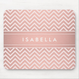 Modern Rose Gold Chevron Pattern Monogrammed Mouse Mat