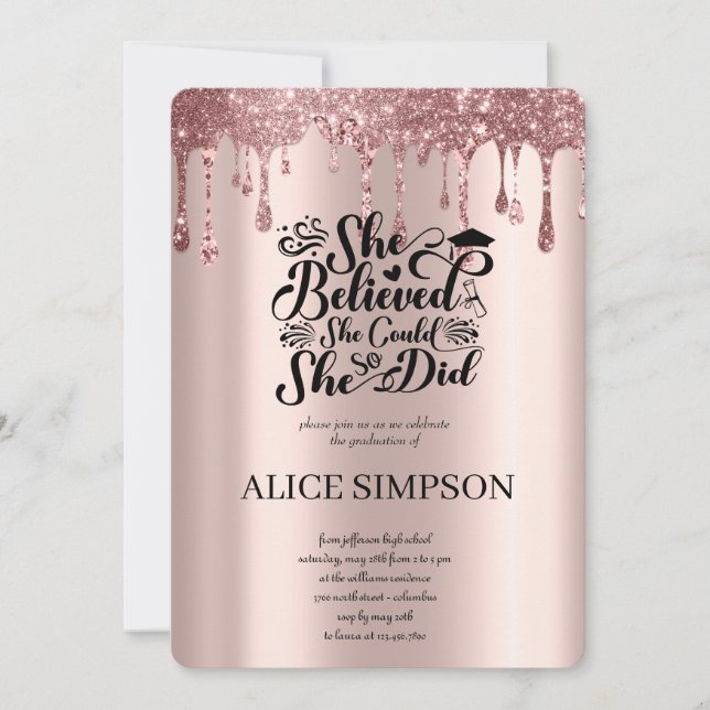 Modern Rose Gold Chic Minimalist Photo Graduation  Invitation (Front)