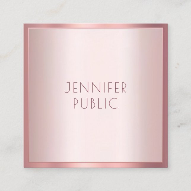 Modern Rose Gold Chic Simple Professional Template Square Business Card (Front)