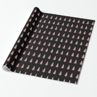 Modern Rose Gold Christmas Trees On Black  Wrapping Paper
