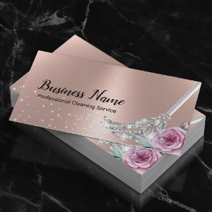 Modern Rose Gold Cleaning Service Floral Maid Business Card