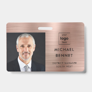 Modern Rose Gold Company Photo ID  Badge