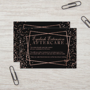 Modern rose gold confetti black eyelash aftercare business card