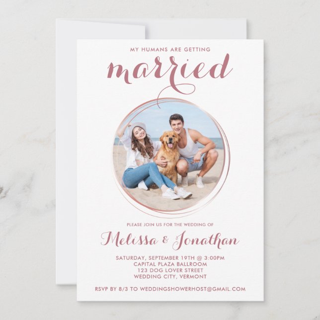 Modern Rose Gold Custom Pet Photo Dog Wedding Invitation (Front)