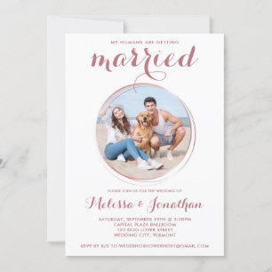 Modern Rose Gold Custom Pet Photo Dog Wedding Invitation