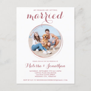 Modern Rose Gold Custom Pet Photo Dog Wedding Invitation Postcard
