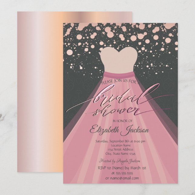 Modern Rose Gold Dots Dress Bridal Shower Invitation (Front/Back)