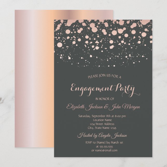 Modern Rose Gold Dots Engagement Invitation (Front/Back)