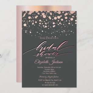Modern Rose Gold Dots Grey Bridal Shower Invitation