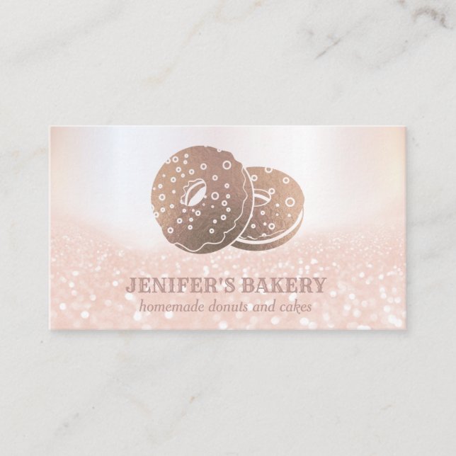 Modern rose gold  doughnuts glittery  homemade bak business card (Front)