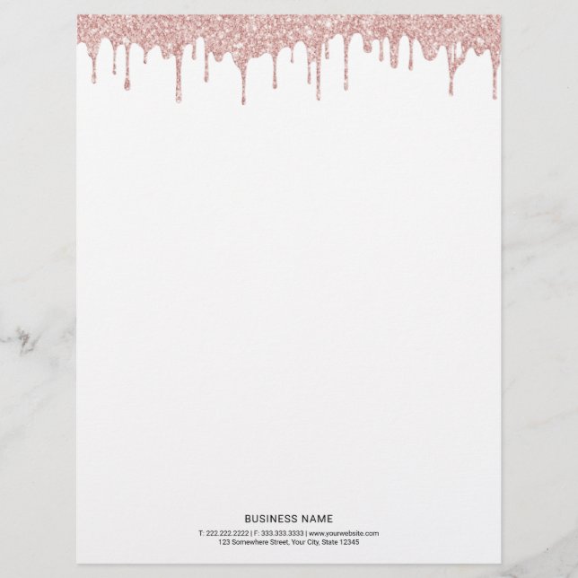 Modern Rose Gold Drips Creative Custom Letterhead (Front)