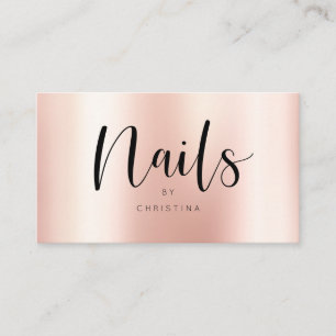Modern rose gold elegant metallic nails script business card