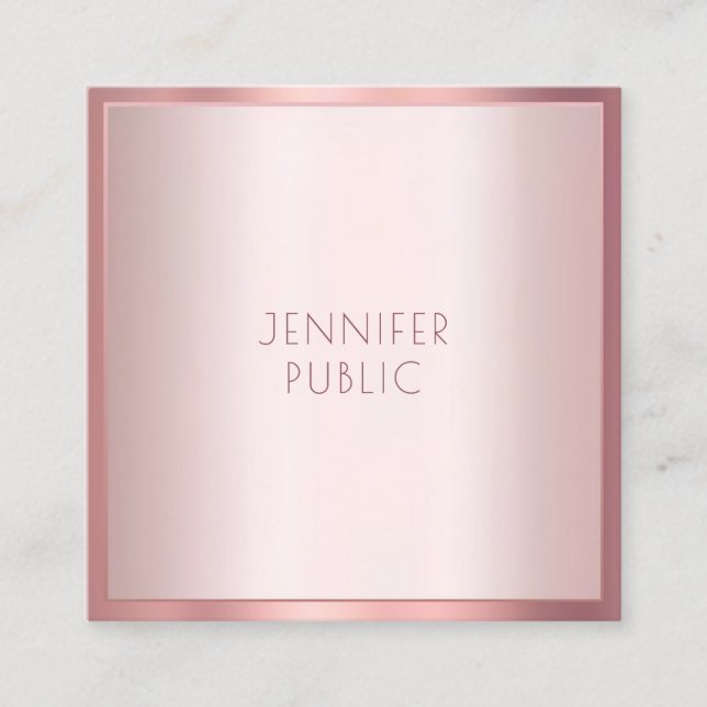 Modern Rose Gold Elegant Minimalist Template Trend Square Business Card (Front)