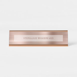 Modern Rose Gold Faux Brushed Metal Foil Desk Name Plate