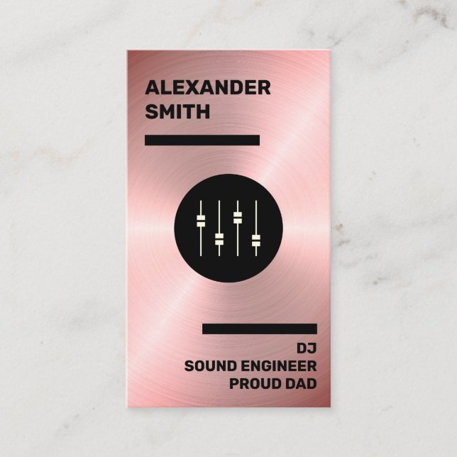 Modern Rose Gold Faux DJ, Sound Engineer and Dad Business Card (Front)