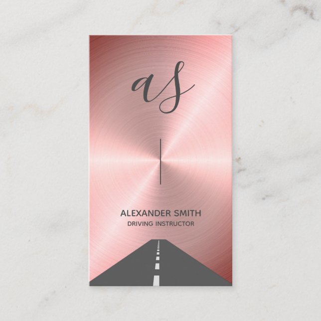 Modern Rose Gold Faux Driving School Business Card (Front)