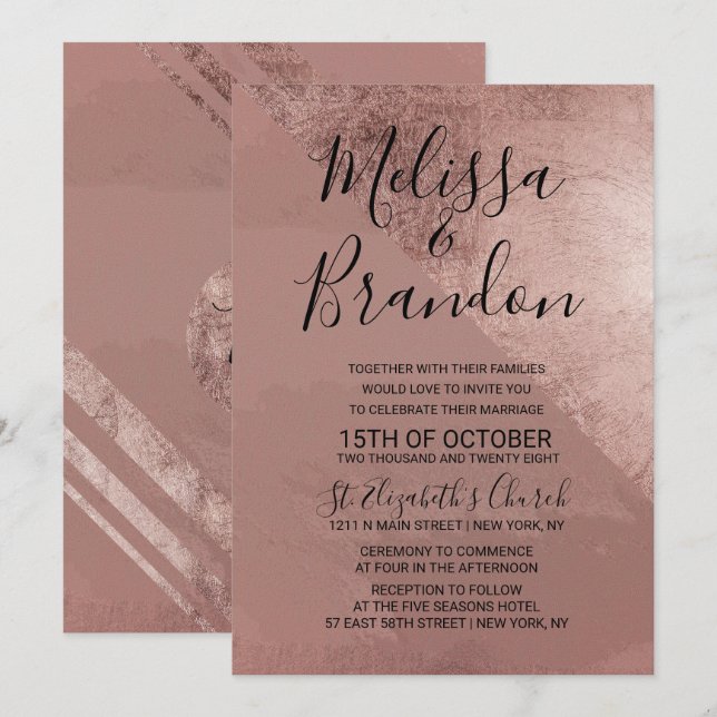 Modern Rose Gold Faux Foil Triangle Wedding Invitation (Front/Back)