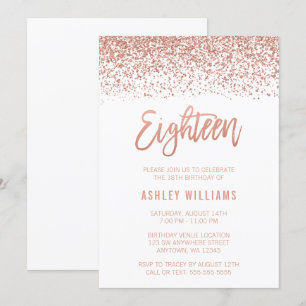Modern Rose Gold Faux Glitter 18th Birthday Invitation