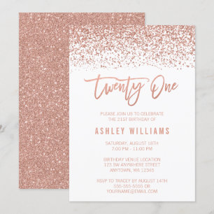 Modern Rose Gold Faux Glitter 21st Birthday Invitation