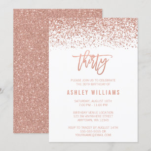 Modern Rose Gold Faux Glitter 30th Birthday Invitation
