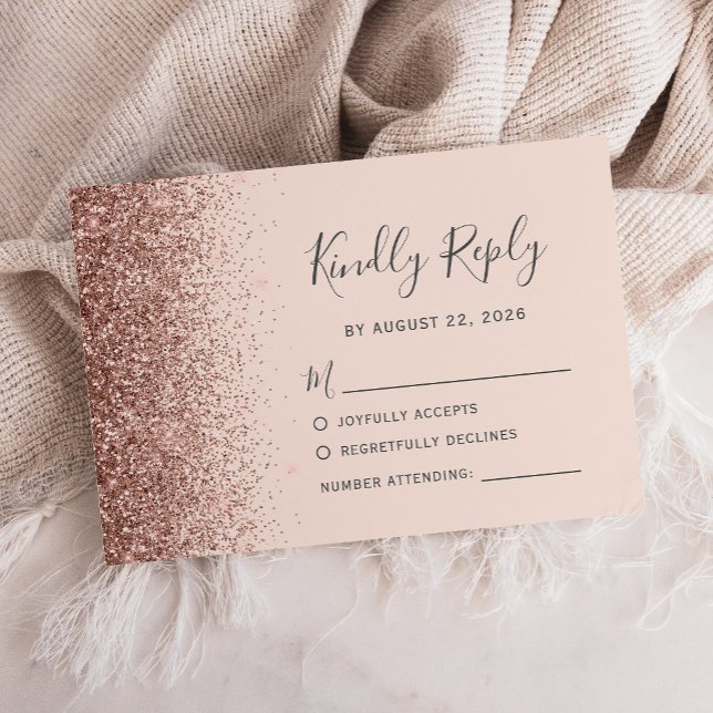 Modern Rose Gold Faux Glitter Blush Pink RSVP Card (Creator Uploaded)