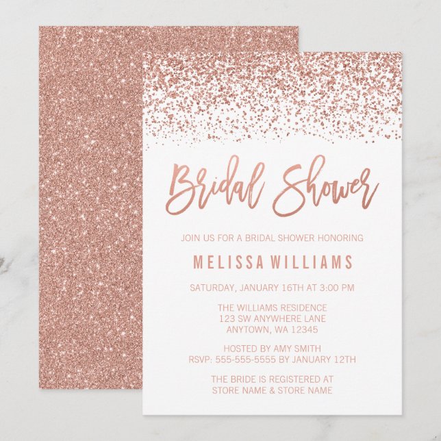 Modern Rose Gold Faux Glitter Bridal Shower Invitation (Front/Back)