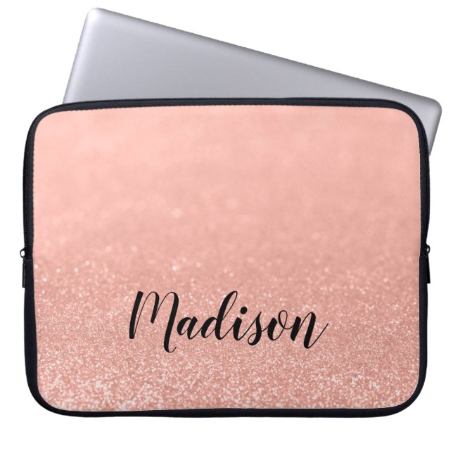 Modern Rose Gold Faux Glitter Personalised Laptop Sleeve (Front)